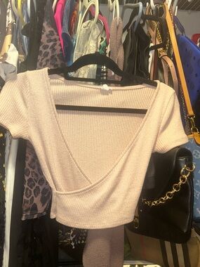 Garage Blush Ribbed V-Neck Cropped Top